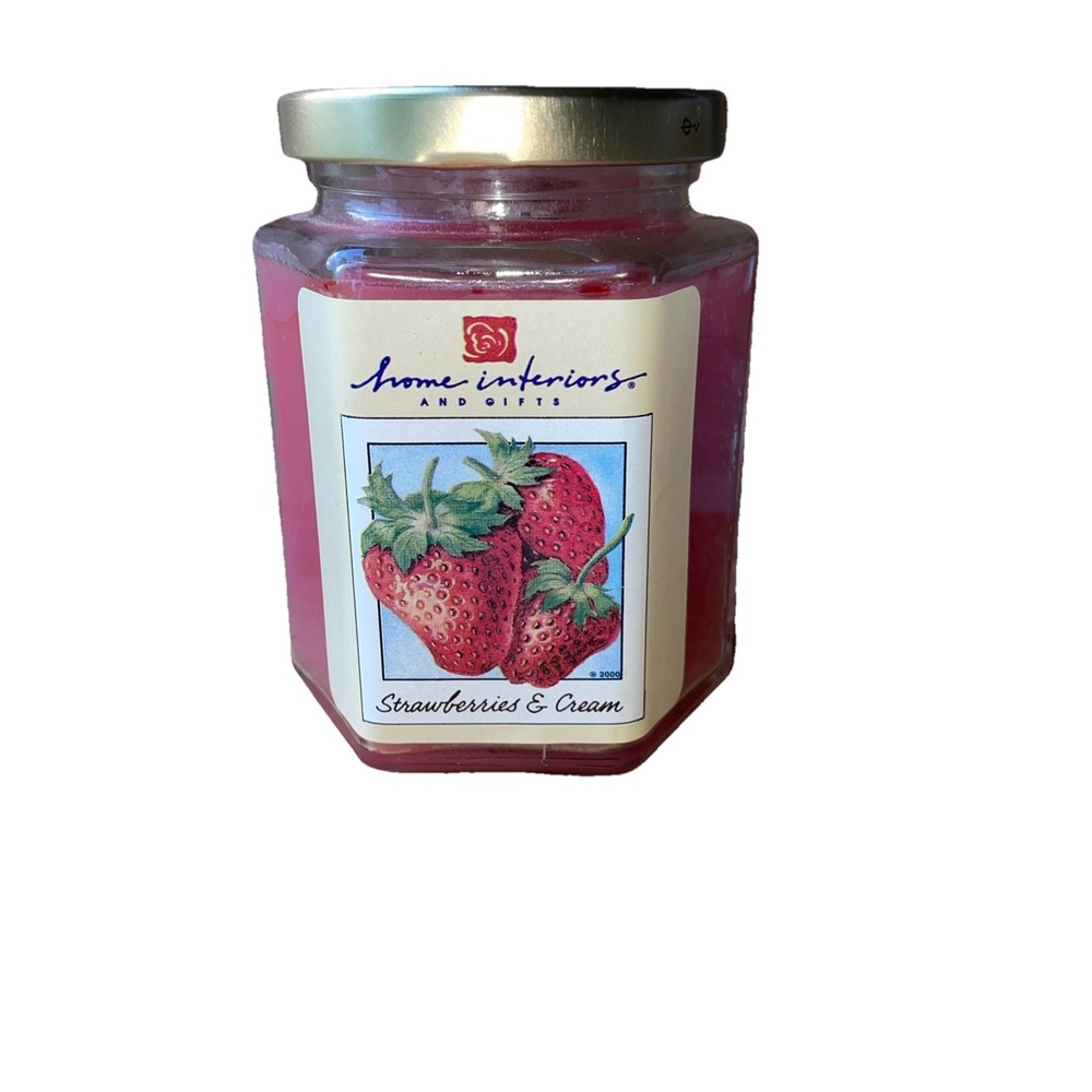 Vintage Home Interiors 7.5 oz Hexagon Jar Candle with Lid Strawberries Cream